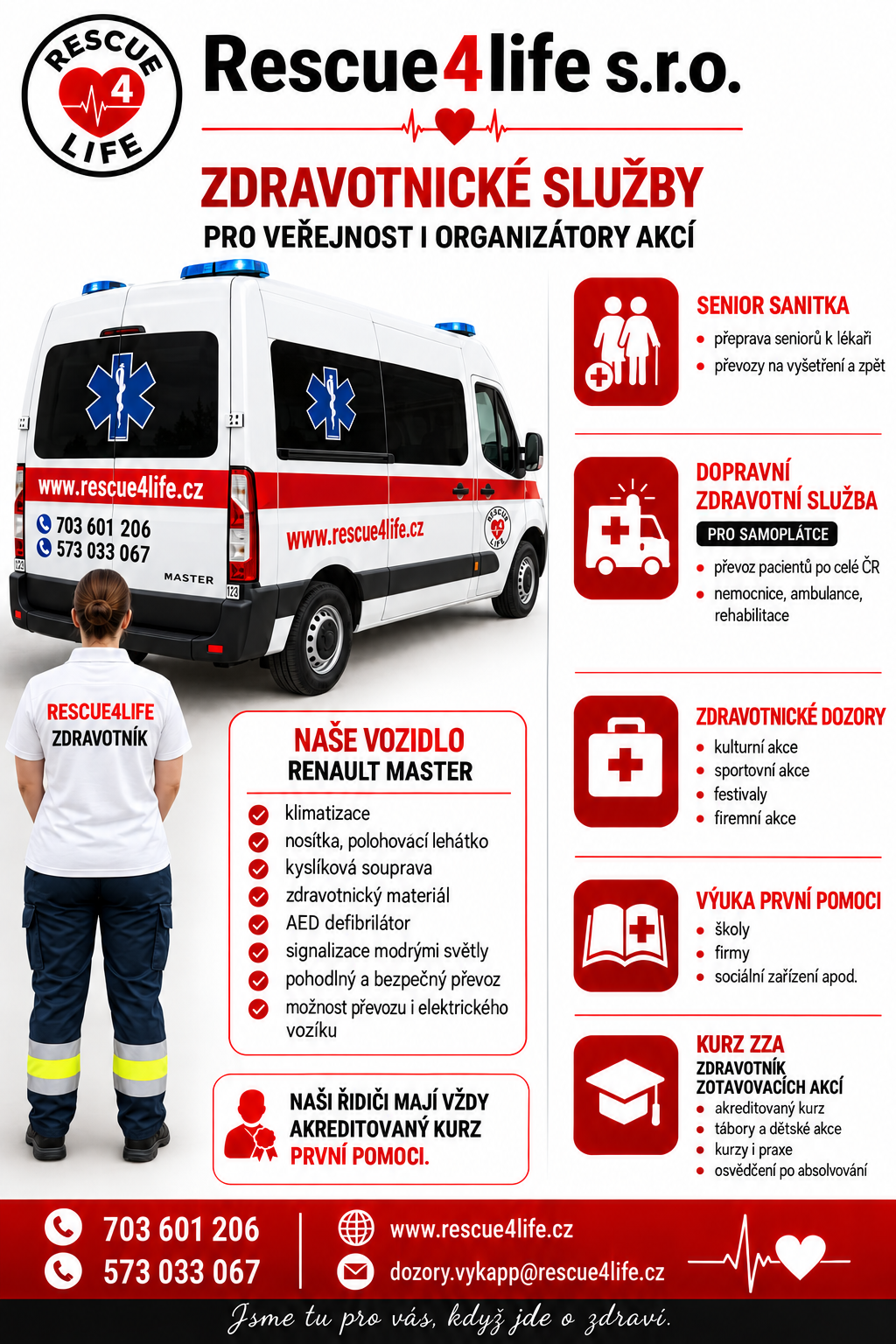 Rescue4life - zdravotnické služby, vozidlo a kontakty